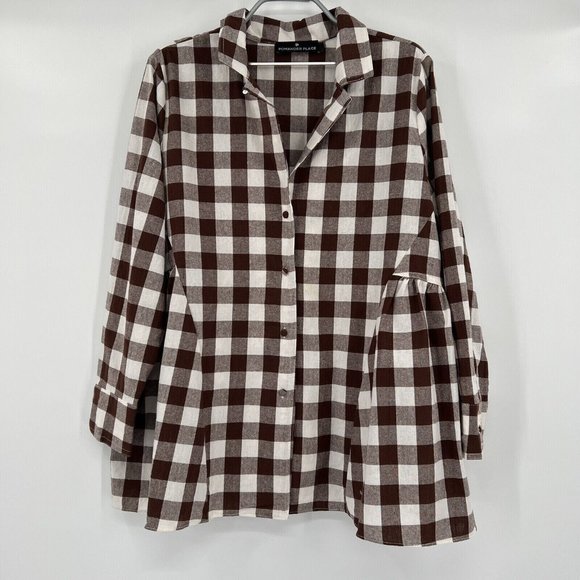 Tuckernuck Tops - Pomander Place Tuckernuck Brown Gingham Scarlett Button Down Shirt Top sz XS